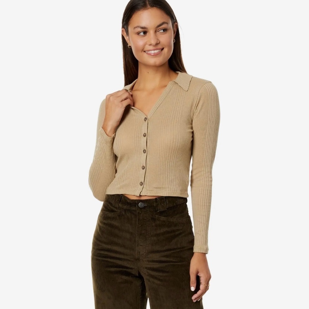 Madewell Variegated Rib V-Neck Polo Women’s Size L -NWOT